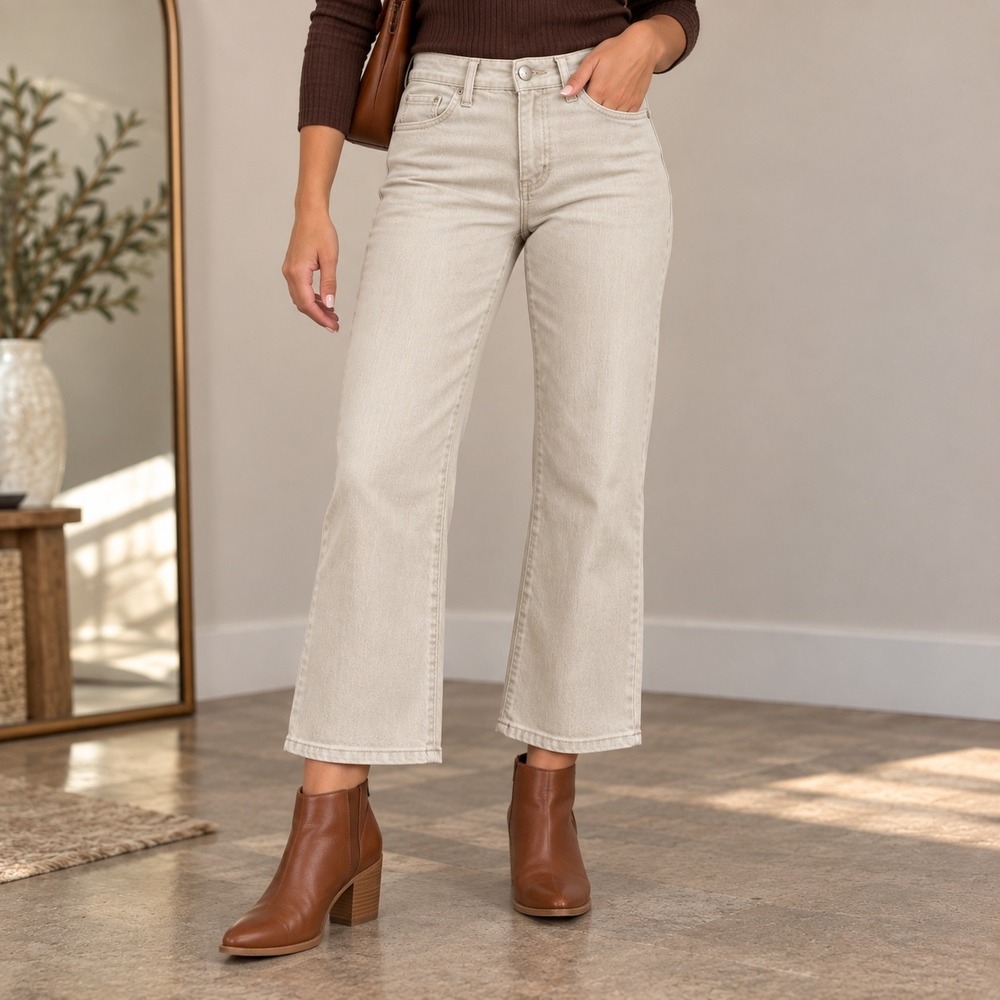 Sanctuary Denim Connector Kick Crop Tan Beige Standard Rise Jeans Size 30